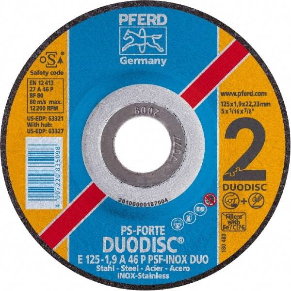 PFERD - 46 Grit, 5" Wheel Diam, Type 27 Depressed Center Wheel - Aluminum Oxide - USA Tool & Supply