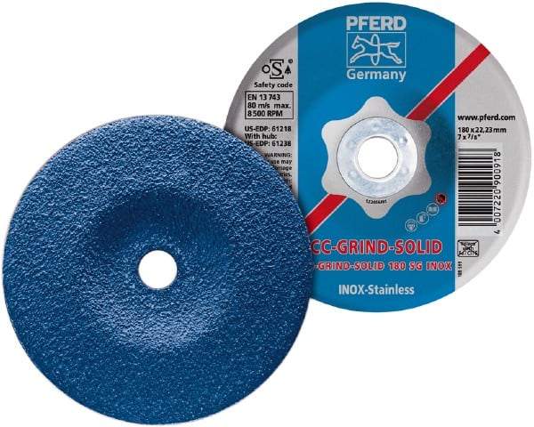PFERD - 46 Grit, 7" Wheel Diam, 7/8" Arbor Hole, Type 27 Depressed Center Wheel - Aluminum Oxide - USA Tool & Supply