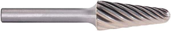 PFERD - 3/8" Cut Diam, 1/4" Shank Diam, Taper Head Fluted Cut Burr - Carbide, Radius End, 1-1/16" LOC, 2-1/2" OAL - USA Tool & Supply