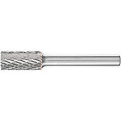 PFERD - 3/8" Cut Diam, 1/4" Shank Diam, Cylinder Head Double Cut Burr - Carbide, Flat End, 3/4" LOC, 2-1/2" OAL - USA Tool & Supply