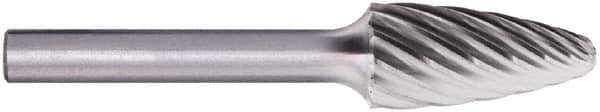 PFERD - 3/8" Cut Diam, 1/4" Shank Diam, Tree with Radius Head Fluted Cut Burr - Carbide, Radius End, 3/4" LOC, 2-1/2" OAL - USA Tool & Supply