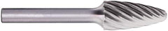 PFERD - 1/2" Cut Diam, 1/4" Shank Diam, Tree with Radius Head Fluted Cut Burr - Carbide, Radius End, 1" LOC, 2-3/4" OAL - USA Tool & Supply