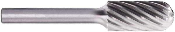 PFERD - 1/2" Cut Diam, 1/4" Shank Diam, Cylinder with Radius Head Fluted Cut Burr - Carbide, Radius End, 1" LOC, 2-3/4" OAL - USA Tool & Supply
