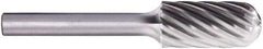 PFERD - 3/8" Cut Diam, 1/4" Shank Diam, Cylinder with Radius Head Fluted Cut Burr - Carbide, Radius End, 3/4" LOC, 2-1/2" OAL - USA Tool & Supply