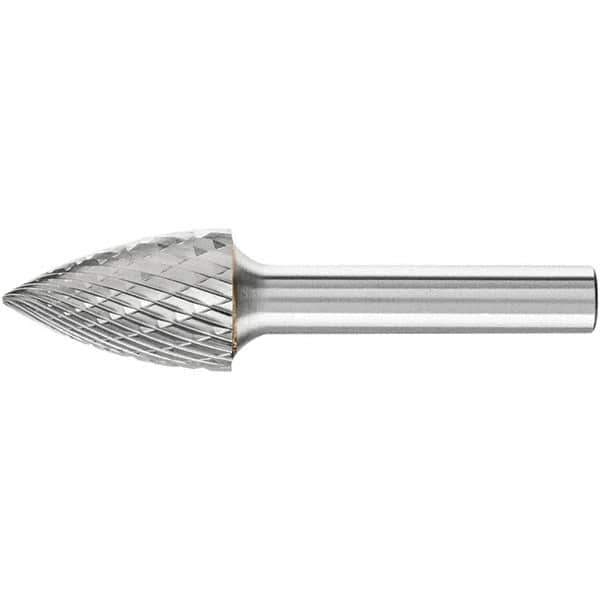 PFERD - 5/8" Cut Diam, 1/4" Shank Diam, Tree Head Double Cut Burr - Carbide, Point End, 1" LOC, 2-3/4" OAL - USA Tool & Supply