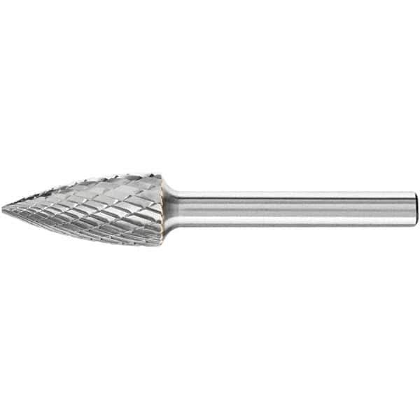 PFERD - 1/2" Cut Diam, 1/4" Shank Diam, Tree Head Double Cut Burr - Carbide, Point End, 1" LOC, 2-3/4" OAL - USA Tool & Supply