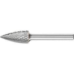 PFERD - 1/2" Cut Diam, 1/4" Shank Diam, Tree Head Double Cut Burr - Carbide, Point End, 1" LOC, 2-3/4" OAL - USA Tool & Supply