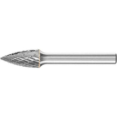 PFERD - 3/8" Cut Diam, 1/4" Shank Diam, Tree Head Double Cut Burr - Carbide, Point End, 1" LOC, 2-1/2" OAL - USA Tool & Supply