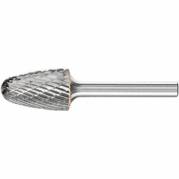 PFERD - 5/8" Cut Diam, 1/4" Shank Diam, Tree with Radius Head Double Cut Burr - Carbide, Radius End, 1" LOC, 2-3/4" OAL - USA Tool & Supply