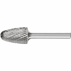 PFERD - 5/8" Cut Diam, 1/4" Shank Diam, Tree with Radius Head Double Cut Burr - Carbide, Radius End, 1" LOC, 2-3/4" OAL - USA Tool & Supply