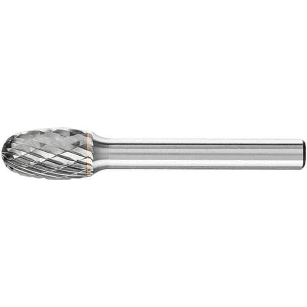 PFERD - 1/2" Cut Diam, 1/4" Shank Diam, Oval Head Double Cut Burr - Carbide, Radius End, 7/8" LOC, 2-3/4" OAL - USA Tool & Supply