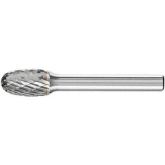 PFERD - 1/2" Cut Diam, 1/4" Shank Diam, Oval Head Double Cut Burr - Carbide, Radius End, 7/8" LOC, 2-3/4" OAL - USA Tool & Supply