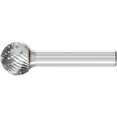 PFERD - 5/8" Cut Diam, 1/4" Shank Diam, Ball Head Double Cut Burr - Carbide, Radius End, 9/16" LOC, 2-5/16" OAL - USA Tool & Supply