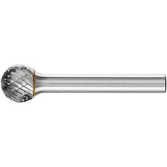 PFERD - 1/2" Cut Diam, 1/4" Shank Diam, Ball Head Double Cut Burr - Carbide, Radius End, 7/16" LOC, 2-3/16" OAL - USA Tool & Supply