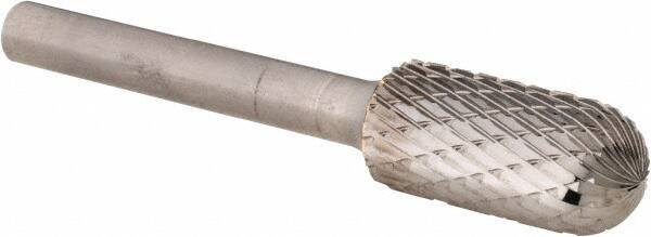 PFERD - 1/2" Cut Diam, 1/4" Shank Diam, Cylinder with Radius Head Double Cut Burr - Carbide, Radius End, 1" LOC, 2-3/4" OAL - USA Tool & Supply