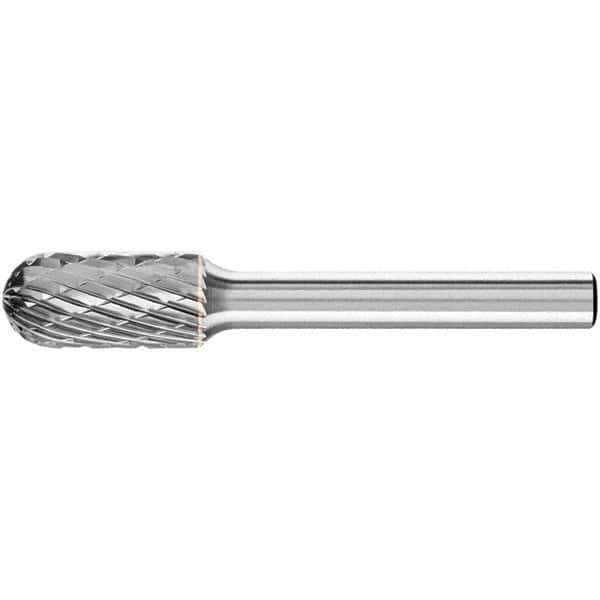PFERD - 3/8" Cut Diam, 1/4" Shank Diam, Cylinder with Radius Head Double Cut Burr - Carbide, Radius End, 3/4" LOC, 2-1/2" OAL - USA Tool & Supply