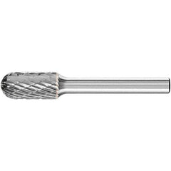 PFERD - 3/8" Cut Diam, 1/4" Shank Diam, Cylinder with Radius Head Double Cut Burr - Carbide, Radius End, 3/4" LOC, 2-1/2" OAL - USA Tool & Supply