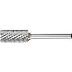 PFERD - 1/2" Cut Diam, 1/4" Shank Diam, Cylinder with End Cut Head Double Cut Burr - Carbide, End Cut End, 1" LOC, 2-3/4" OAL - USA Tool & Supply