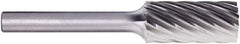 PFERD - 1/2" Cut Diam, 1/4" Shank Diam, Cylinder Head Fluted Cut Burr - Carbide, Flat End, 1" LOC, 2-3/4" OAL - USA Tool & Supply