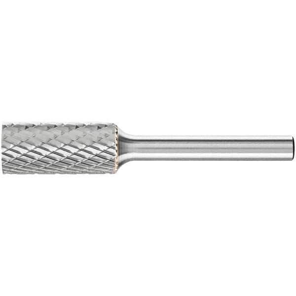PFERD - 1/2" Cut Diam, 1/4" Shank Diam, Cylinder Head Double Cut Burr - Carbide, Flat End, 1" LOC, 2-3/4" OAL - USA Tool & Supply