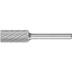 PFERD - 1/2" Cut Diam, 1/4" Shank Diam, Cylinder Head Double Cut Burr - Carbide, Flat End, 1" LOC, 2-3/4" OAL - USA Tool & Supply