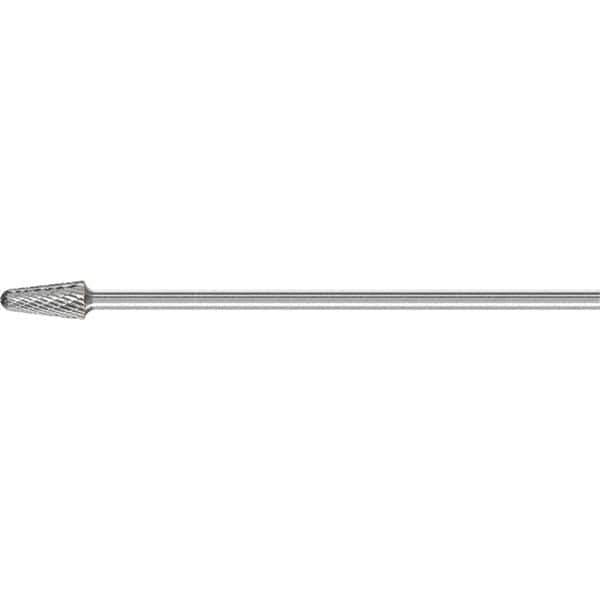 PFERD - 1/2" Cut Diam, 1/4" Shank Diam, Taper Head Double Cut Burr - Carbide, Radius End, 1-1/8" LOC, 7-3/16" OAL - USA Tool & Supply