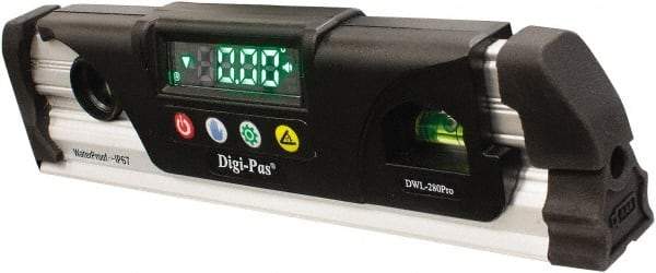 Digi-Pas - Magnetic 9-1/2" Long 2 Vial Torpedo Level - Aluminum, Black/Silver, 1 Plumb & 1 Level Vial - USA Tool & Supply