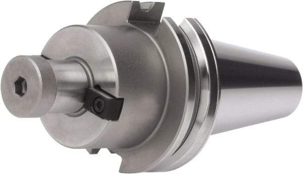 Accupro - CAT50 Dual Contact Taper Shank 1" Pilot Diam Shell Mill Holder - 1-3/4" Flange to Nose End Projection, 2-3/4" Nose Diam, 1/2-20 Lock Screw, Through-Spindle & DIN Flange Coolant - Exact Industrial Supply