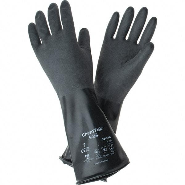 Ansell - 14 mil Thick, Chemical Resistant Gloves - SZ 7 14"14ML BLK 1/PR CHEM-TEK RGH FIN CHEM GLV - USA Tool & Supply