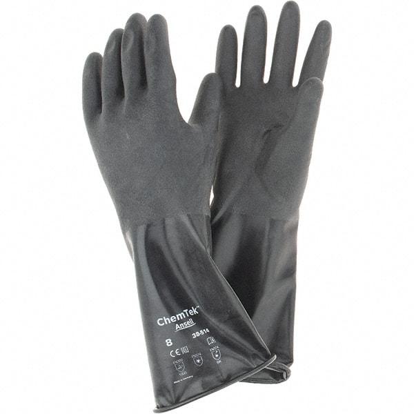 Ansell - 14 mil Thick, Chemical Resistant Gloves - SZ 8 14"14ML BLK 1/PR CHEM-TEK RGH FIN CHEM GLV - USA Tool & Supply