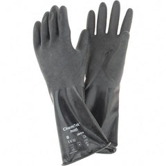 Ansell - 14 mil Thick, Chemical Resistant Gloves - SZ 8 14"14ML BLK 1/PR CHEM-TEK RGH FIN CHEM GLV - USA Tool & Supply