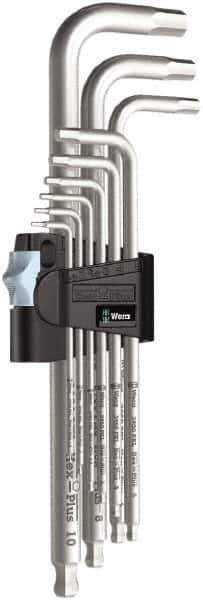 Wera - 9 Piece L-Key Hex Key Set - Hex Range 1.5 to 10mm, Stainless Steel - USA Tool & Supply