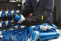 Ansell - Class 0, Size 9, 11" Long, Rubber Lineman's Glove - 1,000 AC Max Use Voltage, 5,000 AC Test Voltage, Black, ASTM D120 - USA Tool & Supply