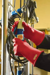 Ansell - Class 0, Size 10, 11" Long, Rubber Lineman's Glove - 2,500 AC Max Use Voltage, 500 AC Test Voltage, Red, ASTM D120 - USA Tool & Supply