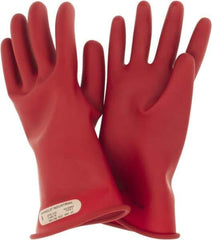 Ansell - Class 00, Size 9, 11" Long, Rubber Lineman's Glove - 2,500 AC Max Use Voltage, 500 AC Test Voltage, Red, ASTM D120 - USA Tool & Supply