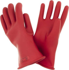 Ansell - Class 0, Size 10, 11" Long, Rubber Lineman's Glove - 5,000 AC Max Use Voltage, 1,000 AC Test Voltage, Red, ASTM D120 - USA Tool & Supply