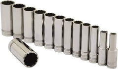 Ability One - 1/2" Drive Deep Well Socket Set - 12 Points, 3/8" to 1-1/8" Range, Inch Measurement Standard - USA Tool & Supply