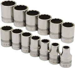 Ability One - 1/2" Drive Socket Set - 12 Points, 3/8" to 1-1/8" Range, Inch Measurement Standard - USA Tool & Supply