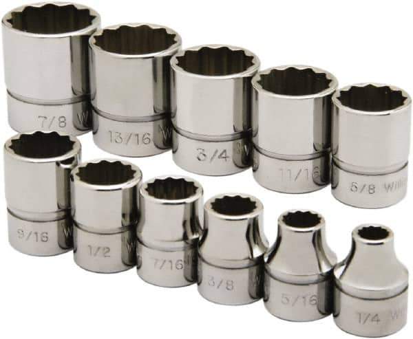 Ability One - 3/8" Drive Socket Set - 12 Points, 1/4" to 7/8" Range, Inch Measurement Standard - USA Tool & Supply