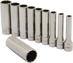 Ability One - 1/4" Drive Deep Well Socket Set - 6, 12 Points, 3/16" to 9/16" Range, Inch Measurement Standard - USA Tool & Supply