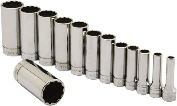Ability One - 3/8" Drive Deep Well Socket Set - 12 Points, 1/4" to 1" Range, Inch Measurement Standard - USA Tool & Supply