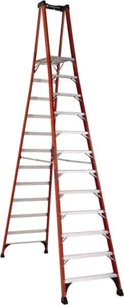 Louisville - 12 Steps, 12' High, Type IAA Rating, Fiberglass Platform Ladder - 375 Lb Load Capacity, 36-13/16" Base Width - USA Tool & Supply