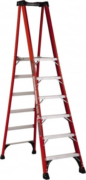 Louisville - 6 Steps, 6' High, Type IAA Rating, Fiberglass Platform Ladder - USA Tool & Supply