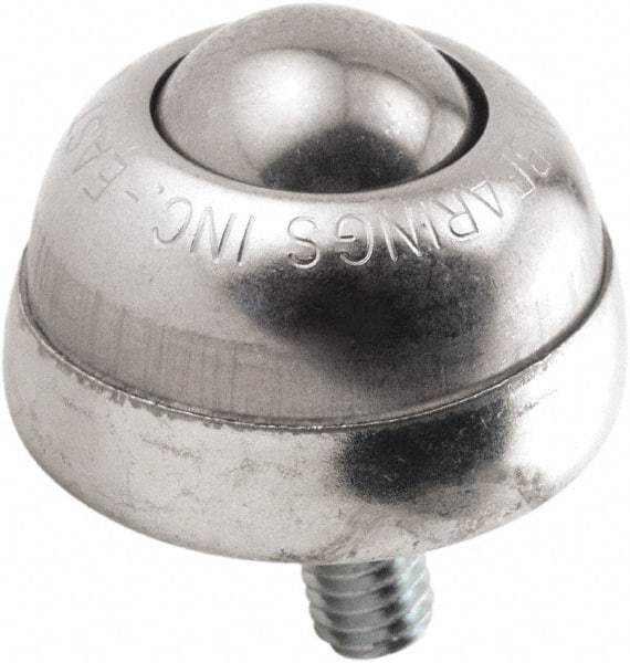 Hudson Bearing - 1 Inch Diameter, Round, Stainless Steel Ball Transfer - 1-3/4 Inch Overall Diameter, 1-3/8 Inch Mount Height, 75 Lb. Capacity - USA Tool & Supply