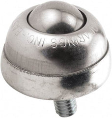 Hudson Bearing - 1 Inch Diameter, Round, Stainless Steel Ball Transfer - 1-3/4 Inch Overall Diameter, 1-3/8 Inch Mount Height, 75 Lb. Capacity - USA Tool & Supply