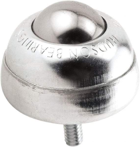 Hudson Bearing - 1 Inch Diameter, Round, Stainless Steel Ball Transfer - 1-3/4 Inch Overall Diameter, 1-3/8 Inch Mount Height, 75 Lb. Capacity - USA Tool & Supply