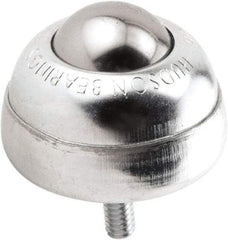 Hudson Bearing - 1 Inch Diameter, Round, Stainless Steel Ball Transfer - 1-3/4 Inch Overall Diameter, 1-3/8 Inch Mount Height, 75 Lb. Capacity - USA Tool & Supply