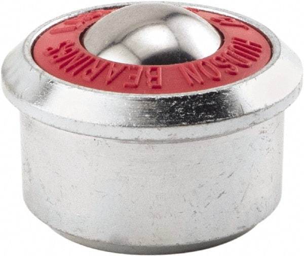 Hudson Bearing - 1.1875 Inch Diameter, Round, Stainless Steel Ball Transfer - 2 Inch Overall Diameter, 1/2 Inch Mount Height, 500 Lb. Capacity - USA Tool & Supply
