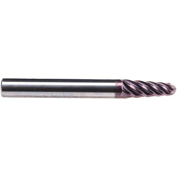 Emuge - 4° Taper Angle per Side, 13.57mm Small End Diam, 34mm LOC, Solid Carbide 6 Flute Tapered Ball End Mill - TiAlN Finish, 108mm OAL, 16mm Shank Diam, Spiral Flute, 38° Helix - USA Tool & Supply