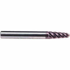 Emuge - 4° Taper Angle per Side, 7.89mm Small End Diam, 30mm LOC, Solid Carbide 6 Flute Tapered Ball End Mill - TiAlN Finish, 108mm OAL, 12mm Shank Diam, Spiral Flute, 38° Helix - USA Tool & Supply